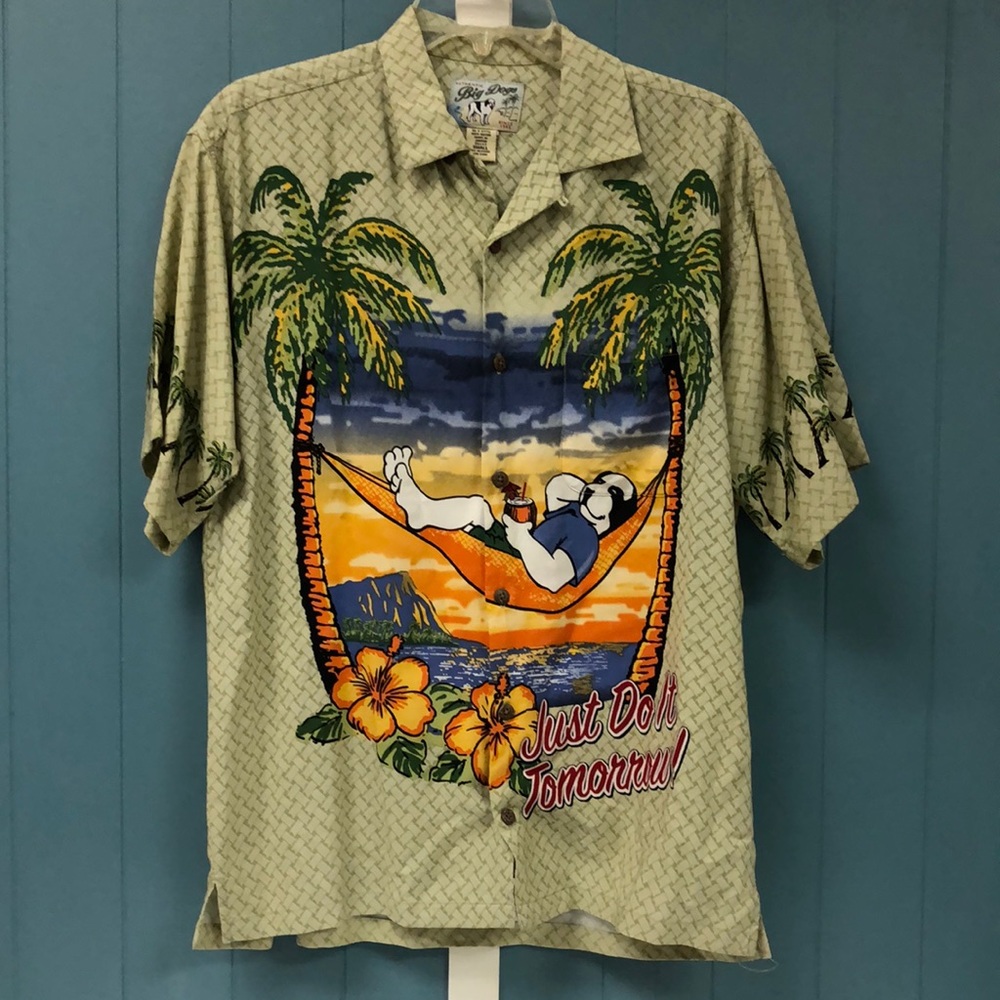 Big Dogs Hawaiian  cruise Men's lounging JUST‎ DO IT TOMORROW Button Up Shirt S